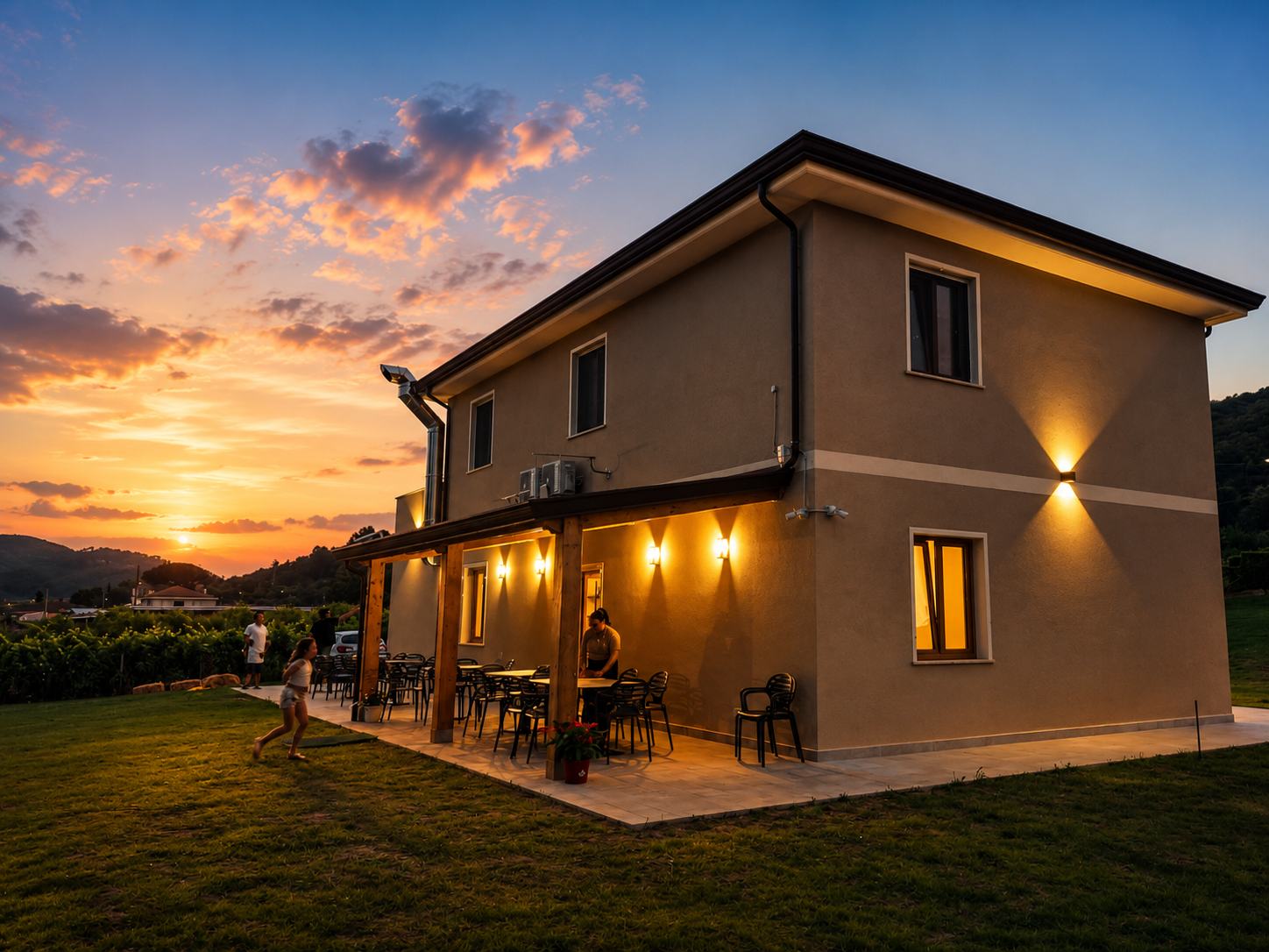 La casa di AgriDimora Le Querce al tramonto